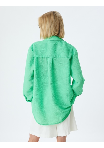 Koton Oversize Gömlek Dokulu Uzun Kollu Yeşil 4sak60179ew Yeşil