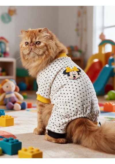 Spotty Sunny Minny Kedi Uyku Seti Siyah Beyaz Puantiyeli Penye Kedi Tulumu Ve Mini Yastık