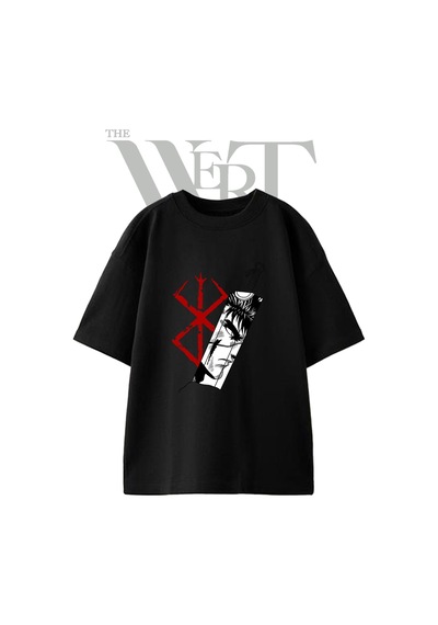 Thewert Berserk Guts Tasarım Baskılı Ünisex Siyah Oversize T-shirt