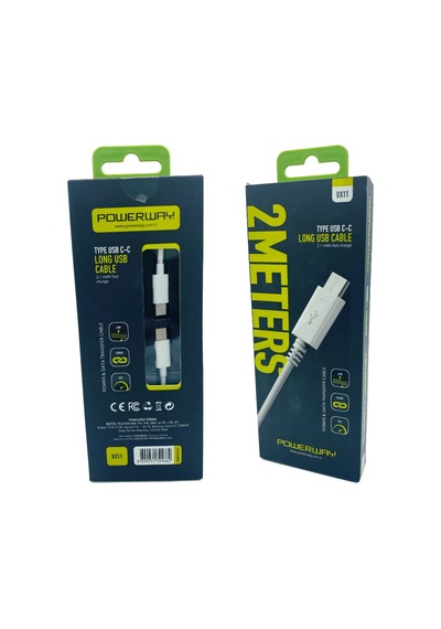 2 Metre 2.1A Type-C-C Uzun Hızlı Şarj Kablosu Powerway Bx11