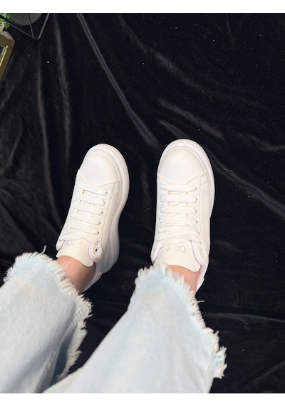 Günlük Unisex Spor Ayakkabı Vegan Deri Bağcıklı Hafif Kalın Yüksek Taban Yürüyüş Sneaker 628 Beyaz Günlük Unisex Spor Ayakkabı Vegan Deri Bağcıklı Hafif Kalın Yüksek Taban Yürüyüş Sneaker 628 Beyaz