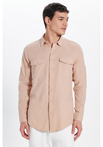 Tudors Erkek Slim Fit Dar Kesim %100 Pamuk Keten Doku Çift Cep Spor Yaka Somon Gömlek-32721 Somon Tudors Erkek Slim Fit Dar Kesim %100 Pamuk Keten Doku Çift Cep Spor Yaka Somon Gömlek-32721 Somon