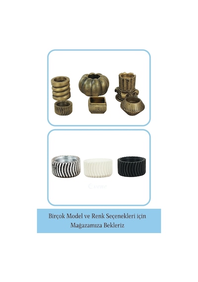 Eskitme Mumluk Şamdan 3 Adet Tealight Uyumlu Üçlü Tekerlek Model - Altın Eskitme