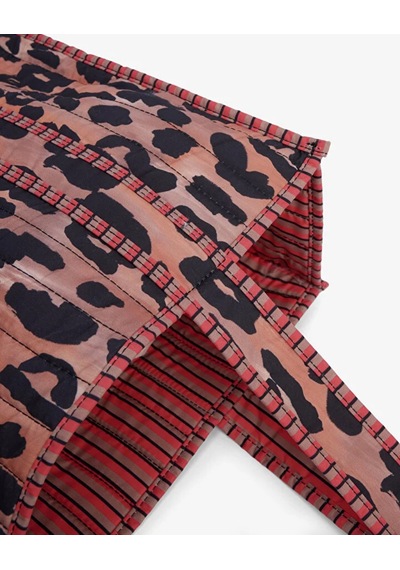 İcone Bag Patch Yama Desen Baskılı Kapitoneli Plaj Çantası, İçi Çizgili Baskılı Shopper Çanta, Pembe Plaj Çantası Leopar