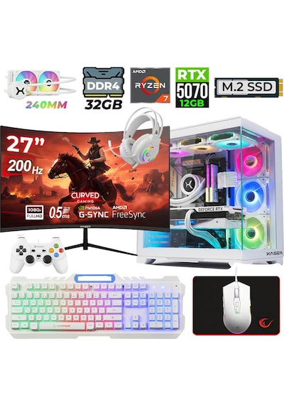 Xaser HELMET X65 R7-5700X 32 GB 1 TB SSD 12 GB RTX5070 27" Dos Masaüstü Oyuncu Bilgisayarı
