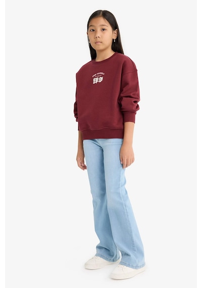 Defacto Relax Fit Bisiklet Yaka Baskılı İçi Yumuşak Tüylü Sweatshirt Kız Çocuk E6779A825WN Bordo