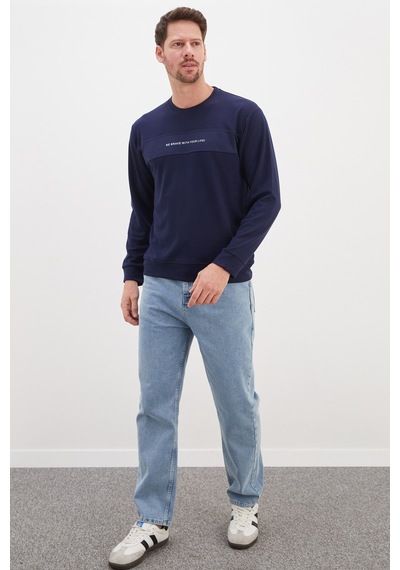 Fullamoda Yazı Baskılı Bisiklet Yaka Modal Sweatshirt Lacivert