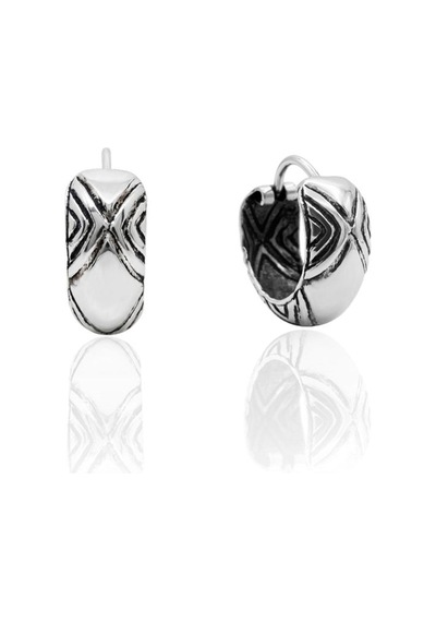 Oya Silver Minimal Etnik Retro Çizgi Motifli Gümüş Halka Küpe 1.5x1.5cm Oysy303