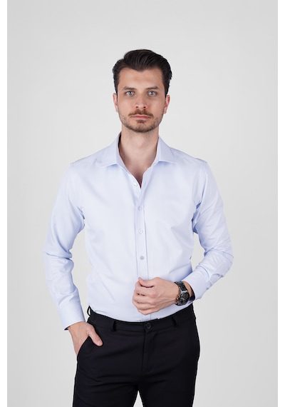 Açık Mavi Saten Slimfit Erkek Gömlek Açik Mavi