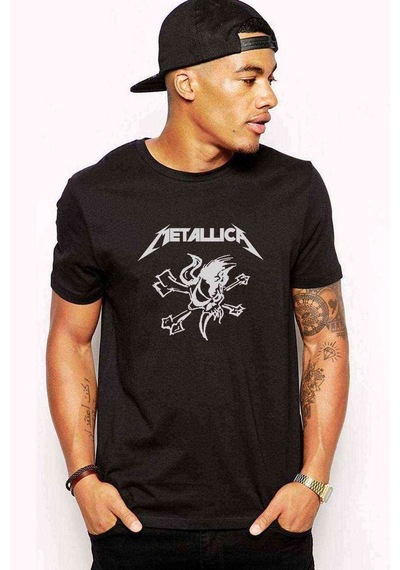Metallica Skull Baskılı Siyah Erkek Tshirt