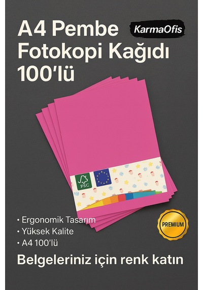 Pembe Renk A4 Fotokopi Kağıdı 100'lü Yüksek Kalite