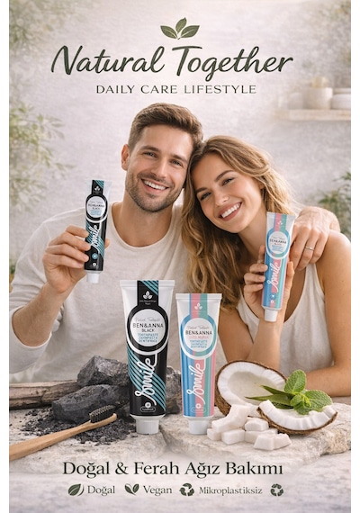 Ben&anna Aktif Karbon Ve Hindistan Cevizi Florürlü Diş Macunu 2 Li Avantajlı Set Vegan 75 Ml