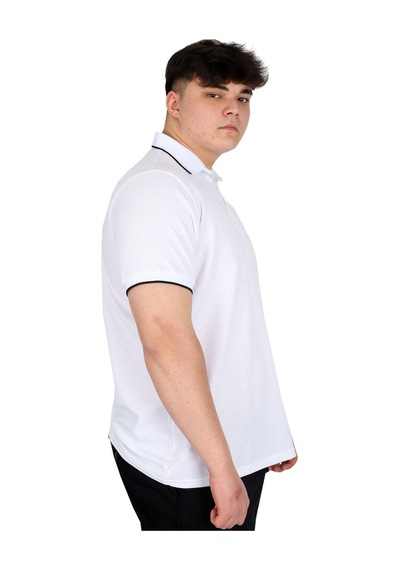 Mode Xl Büyük Beden Erkek Polo Yaka Tişört Waffle Md U24299 Beyaz Beyaz