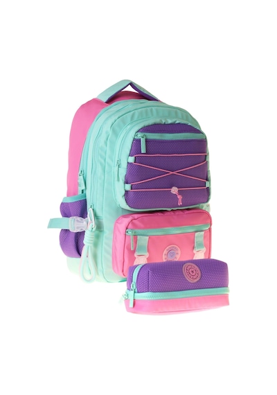 Kaukko Mesh Mint Kız Çocuk Yeşil - Mor - Pembe Okul Sırt Çantası Ve Kalem Çantası Seti - Setkk-k1851c