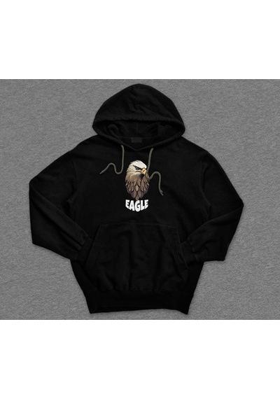 Eagle Kara Kartal Keskin Bakış Pençe Sweatshirt Unisex Kapüşonlu Hoodie 001