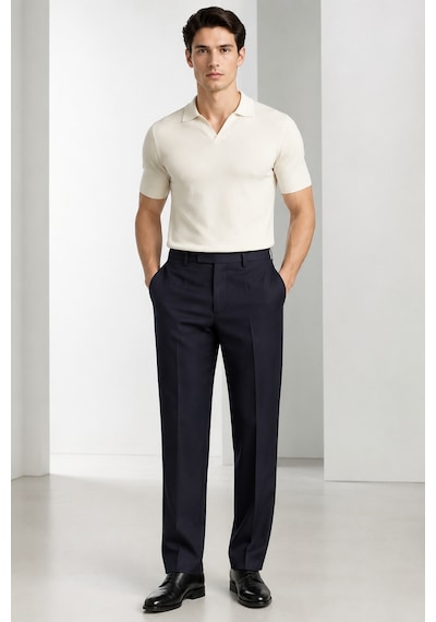 Bihan Store Erkek Slim Fit Yün Karışımlı Zeta Gabardin Kumaş Pileli Pantolon 004-lacivert