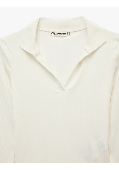 Koton Kaşkorse Uzun Kollu Slim Fit Polo Yaka Tişört Ekru 6sal10691ık