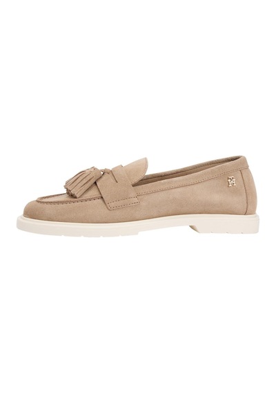 Tommy Hilfiger Hafif Süet Kadın Püsküllü Bej Loafer-13200 Sandalwood