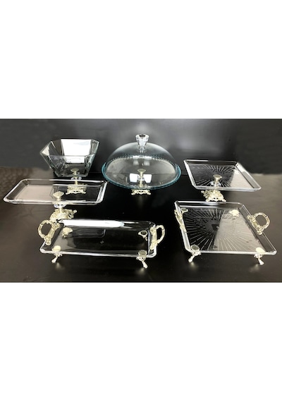 Elta Collection 6 Parca Döküm Ayaklı Gümüş Cam Sunumluk Gümüş