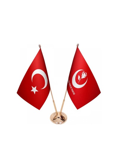 Masa Üstü Büyük Birlik Partisi Bayrağı Türk Bayrağı İkili Pirinç