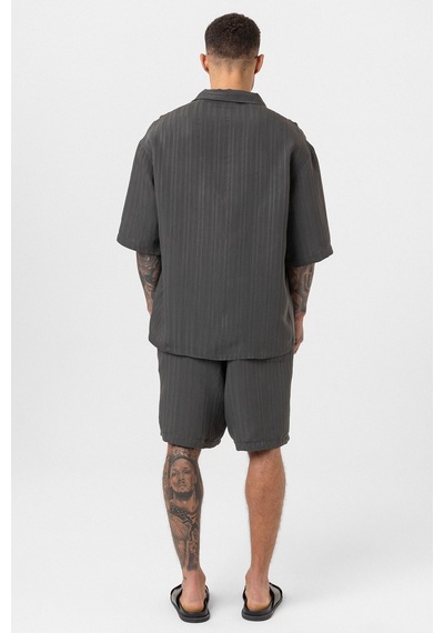 Oversize Modal Kumaş Şort Gömlek Takım Antrasit