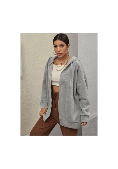 Medinenur Kadın Gri Fermuarlı Sweatshirt Gri