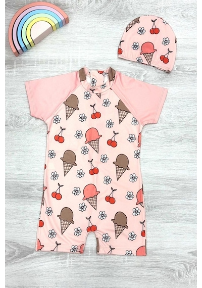 My Kids Wear Dalgıç Kumaş Gizli Fermuarlı Boneli Karakter Desenli Kız Çocuk Mayo Mavi - Yeşil