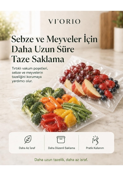 Lexroo 50 Adet Tırtıklı Vakum Makinesi Poşeti Torbası Seçenekli 20x25cm