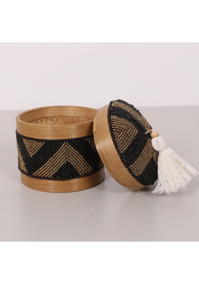 Bali Boncuklu Bambu Saklama Kutusu S 12x14 Cm