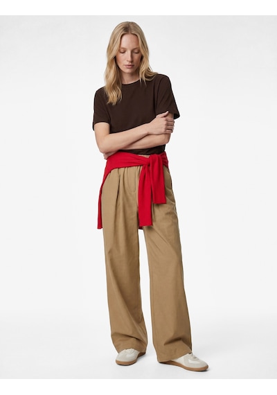 Koton Pamuklu Kısa Kollu Bisiklet Yaka Oversize Basic Tişört Kahverengi 6sak50170ek Kahve