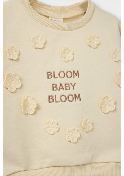 Defacto Kız Bebek Oversize Geniş Kalıp Bisiklet Yaka Çiçekli Nakışlı İçi Yumuşak Tüylü Sweatshirt G6837a525cwbg31 Bej-bg31