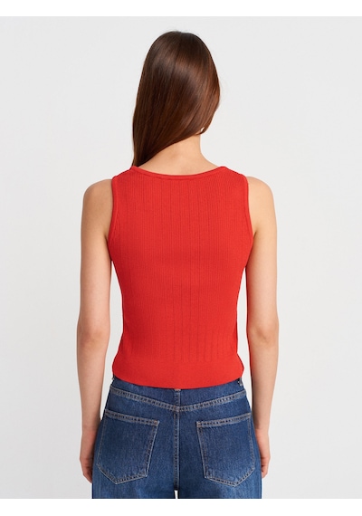 Dilvin 10759 Fitilli Ajurlu Triko Bluz-kırmızı Kırmızı