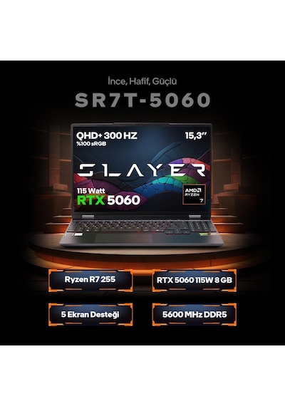 Game Garaj Slayer SR7T-5060-C2 R7-255 32 GB 1 TB SSD RTX5060 15.3" Free Dos Dizüstü Bilgisayar