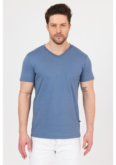 Erkek Compact Penye V Yaka T-shirt Turkuaz