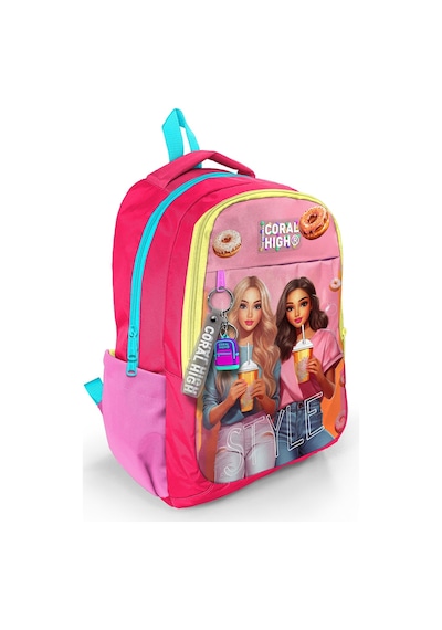 Coral High Kids Pembe Neon Mercan Fashion Girl Desenli Üç Bölmeli Okul Sırt Çantası 23669 Neon Mercan