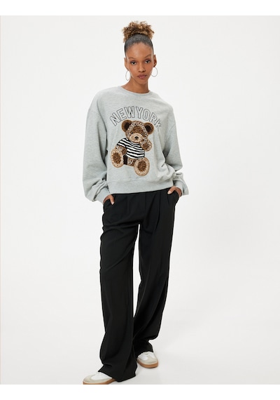 Koton Bisiklet Yaka Sweatshirt Oversize Ayıcık İşlemeli Sloganlı Şardonlu Gri Melanj 5wal10072ık Gri Melanj Koton Bisiklet Yaka Sweatshirt Oversize Ayıcık İşlemeli Sloganlı Şardonlu Gri Melanj 5wal10072ık Gri Melanj