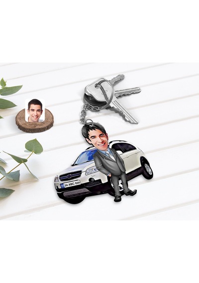 Kişiye Özel Bay Chevrolet Captiva Figürlü Plakalı Ahşap Karikatür