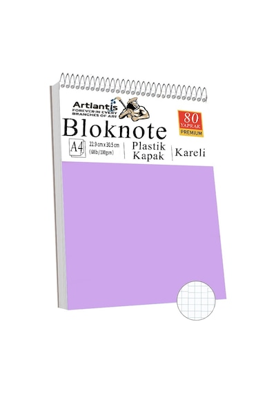 Telli Masaüstü Not Defteri Kareli A4 1 Adet Masa Üstü Plastik Kapaklı Spiralli Bloknot Blocknote 80 Yaprak Okul Ofis Lila
