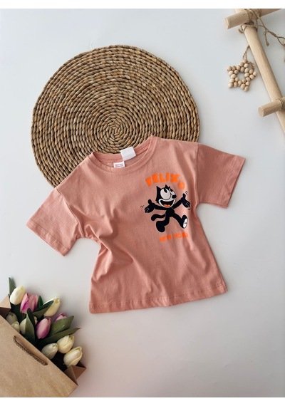 Miniğimin Cicileri Flx Kedi Baskılı Unisex Çocuk Tşört - Gül ... Gül Kurusu