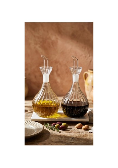 Fıre Kıng Panda 2 Adet 900 Ml Borosilikat Tombul Çizgili Cam Yağdanlık Ve Mermer Stantlı Yağlık Şeffaf