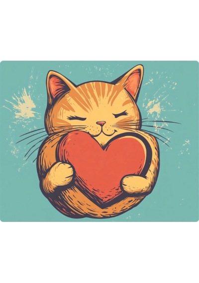 Kalpli Sevimli Kedi Baskılı Mousepad 17,5x21,5 Cm