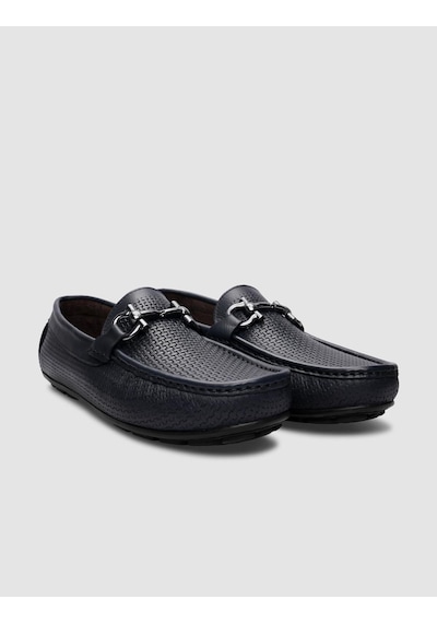 Cabani %100 Hakiki Deri Lacivert Örgü Desenli Erkek Loafer-lacivert Lacivert