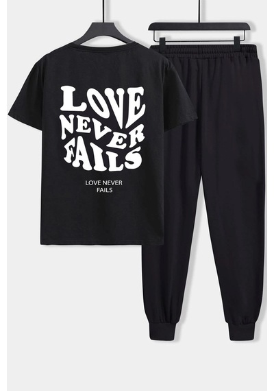 Uyguntarz Unisex Love Never Fails 2'li Eşofman Takımı Siyah