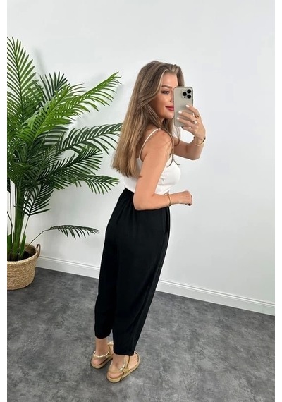 Defymoda Kadın Yüksek Bel Hürrem Pantolon Siyah