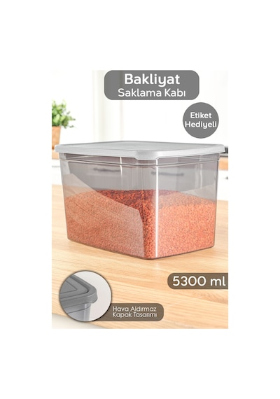 1 Adet Derin Erzak Saklama Kabı - Büyük Boy Gıda Un Bakliyat Kabı Erzak Kutusu Antrasit 5300 Ml Antrasit