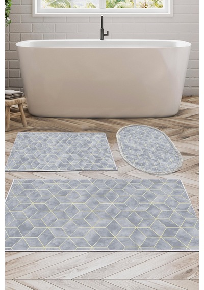 Dekoreko Kaymaz Taban Djt 3 Lü Banyo Paspas Takımı Trend Karışık Modern 627m Mavi