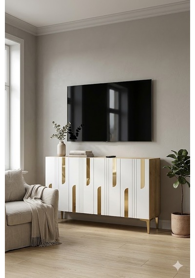 Ka1231dg Nota Konsol Ve Tv Sehpası Safirmeşe-beyaz-gold 120cm