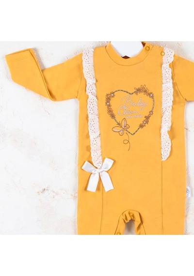 Candar 3-12 Ay Kız Bebek Tulumu Love Kalp Nakışlı Sarı Sarı