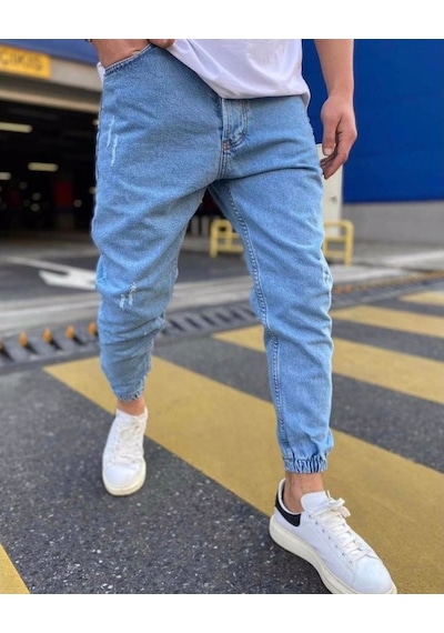 Erkek Paçası Lastikli Likrasız Boyfriend Jogger Kot Pantolon