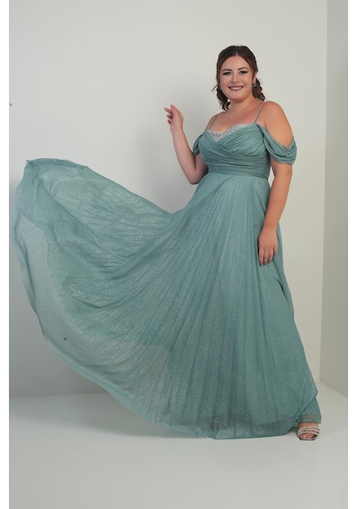 By Saygı Kadın Taş İşlemeli Straplez Yaka İp Askılı Düşük Omuz Simli Uzun B.b. Elbise Mint By Saygı Kadın Taş İşlemeli Straplez Yaka İp Askılı Düşük Omuz Simli Uzun B.b. Elbise Mint